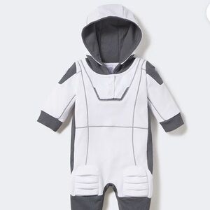 Unisex Hooded White & Gray Baby One-Piece Bodysuit